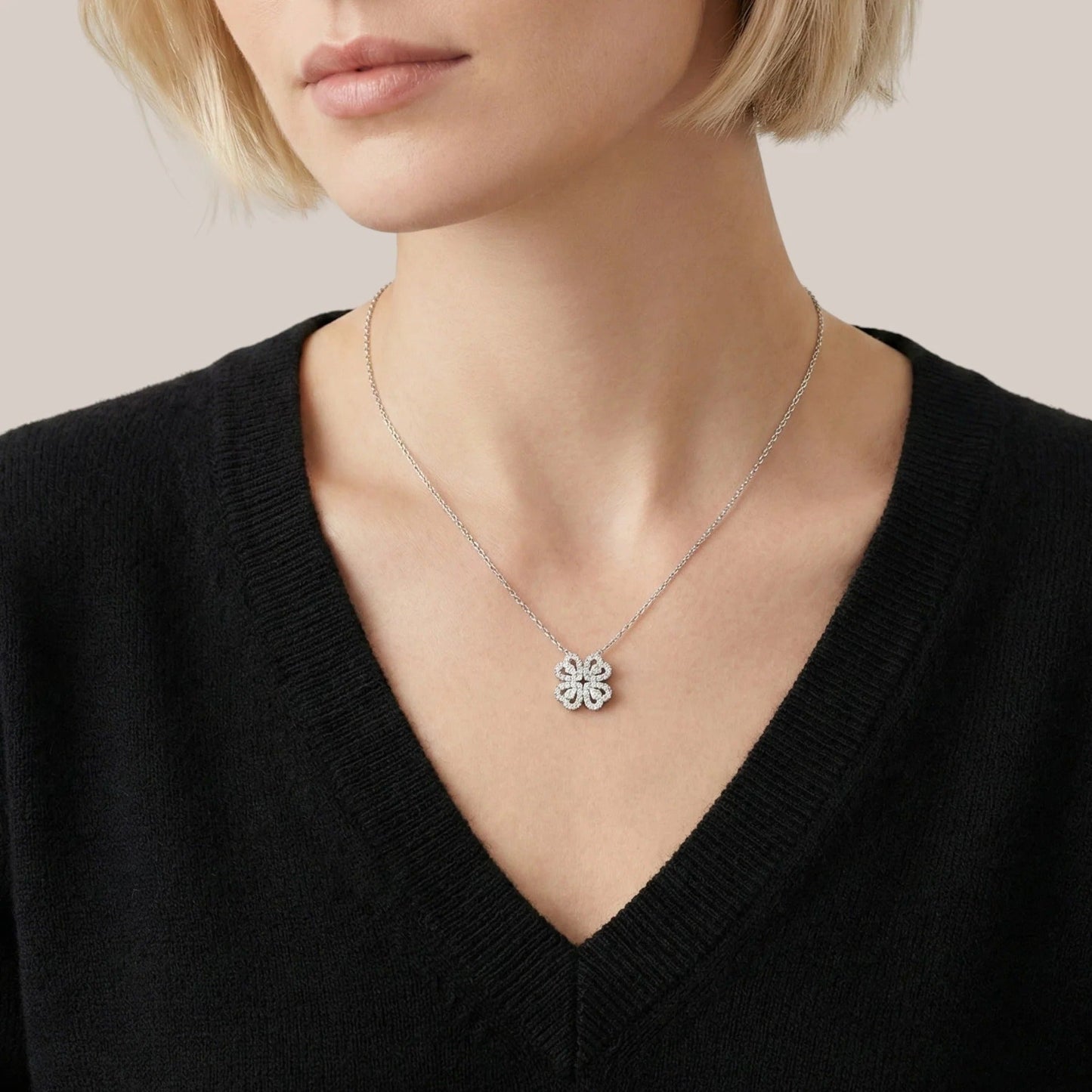 Clover 4 leaf Heart Magnet Necklace